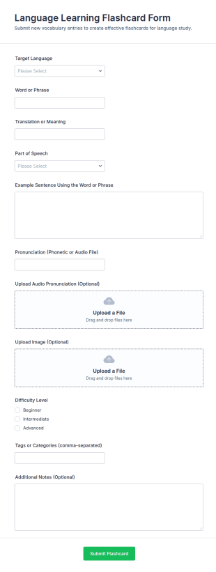 Language Learning Flashcard Form Template