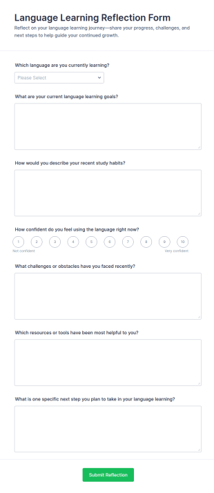 Language Learning Reflection Form Template