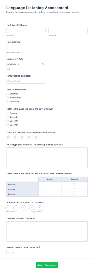 Language Listening Assessment Form Template