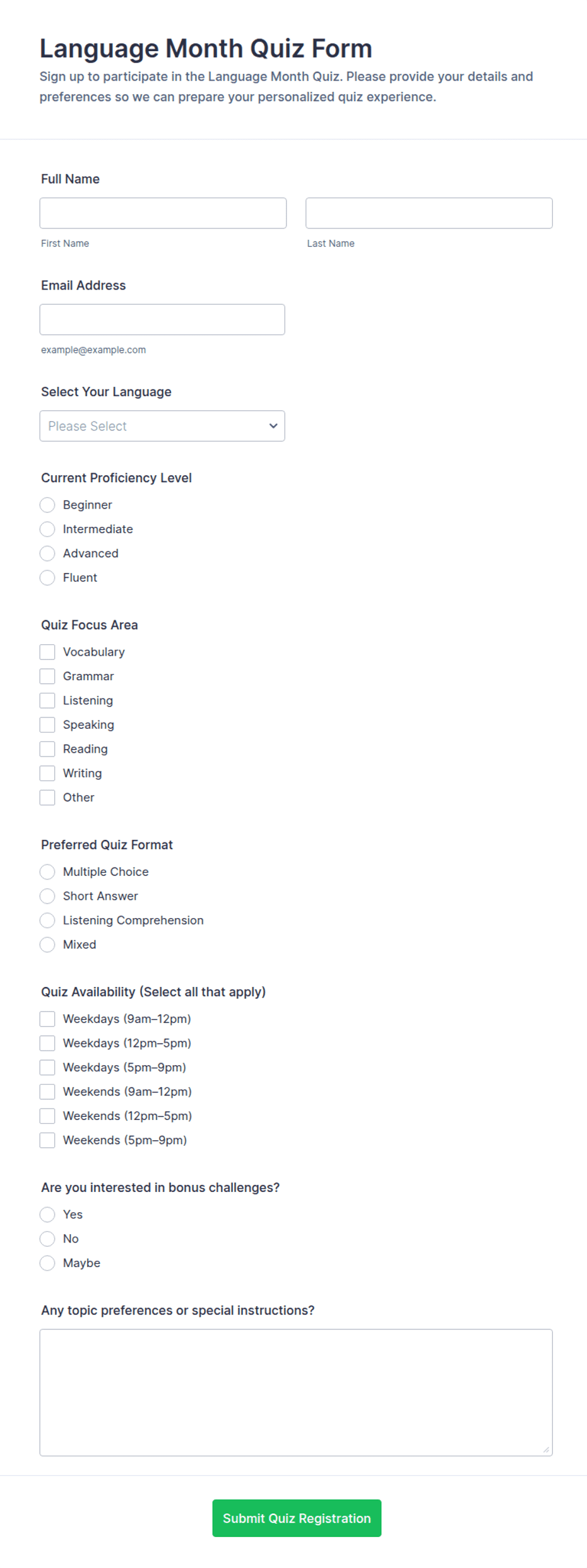 Language Month Quiz Form Template | Jotform
