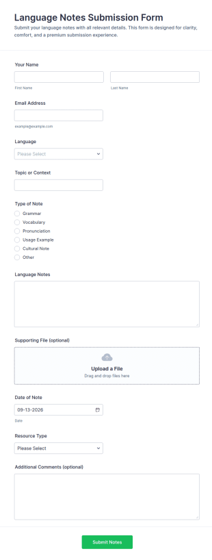 Language Notes Submission Form Template