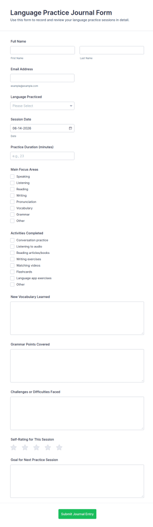 Language Practice Journal Form Template