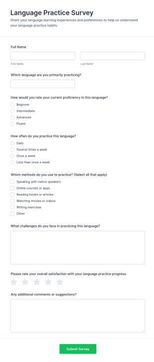 Language Practice Survey Form Template
