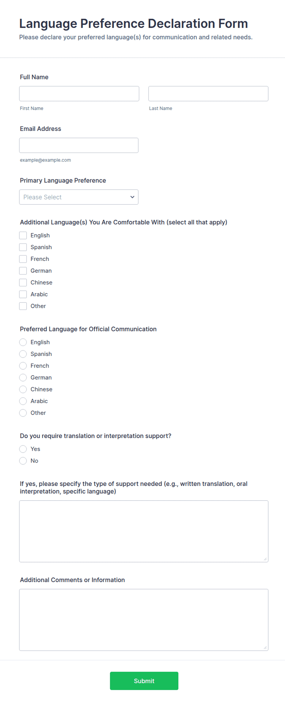 Language Preference Declaration Form Template | Jotform