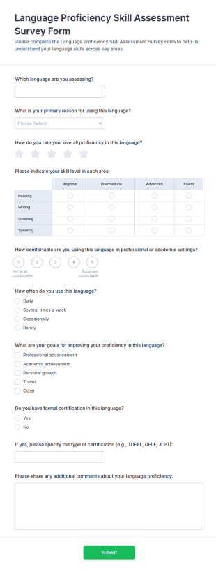 Language Proficiency Skill Assessment Form Template