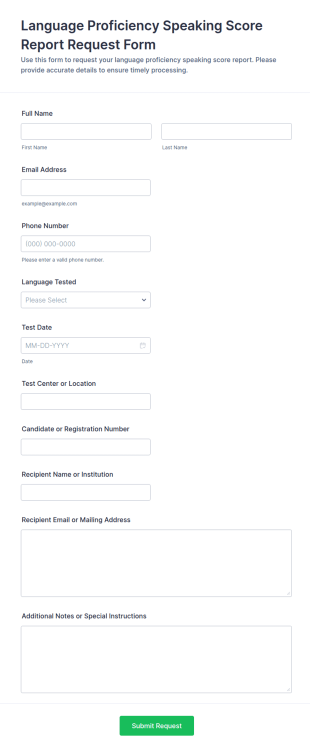 Language Proficiency Speaking Score Report Request Form Template