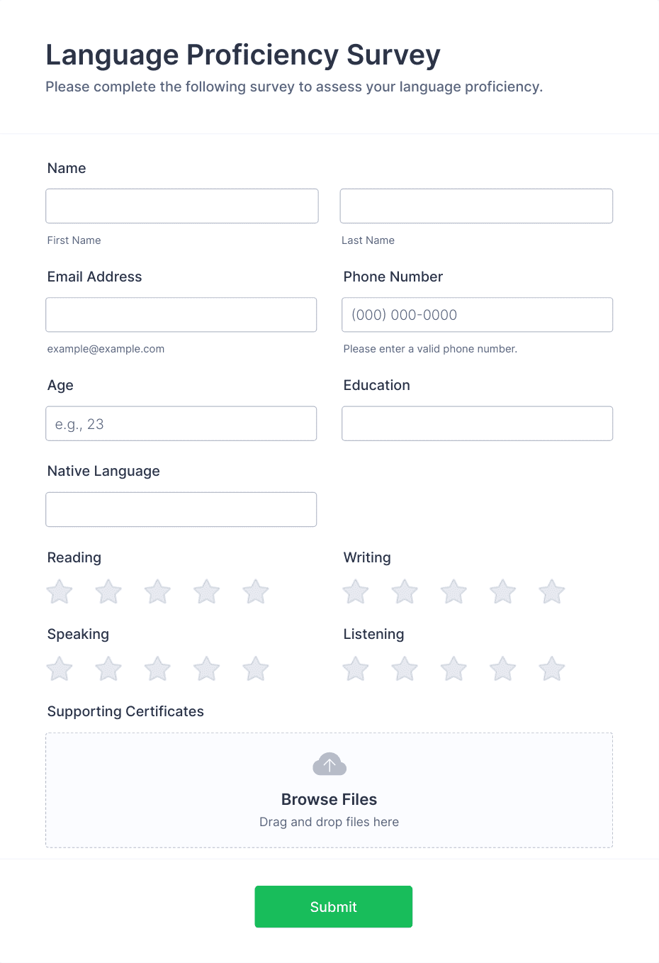 Language Proficiency Survey Form Template | Jotform