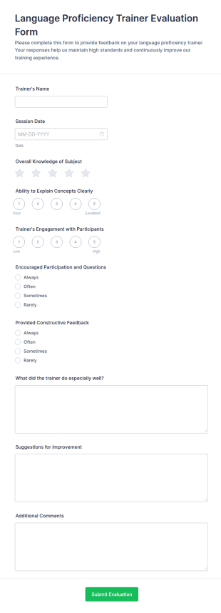 Language Proficiency Trainer Evaluation Form Template