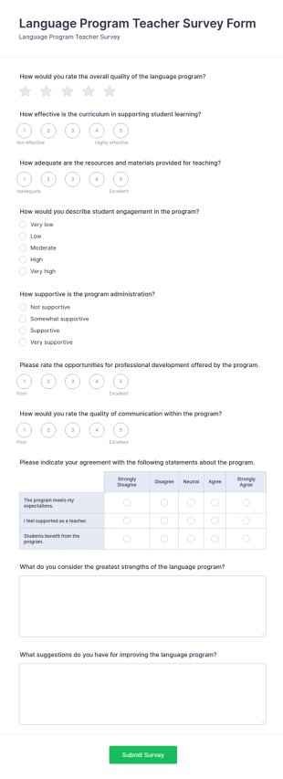 Language Program Teacher Survey Form Template