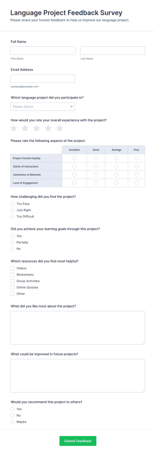 Language Project Feedback Survey Form Template
