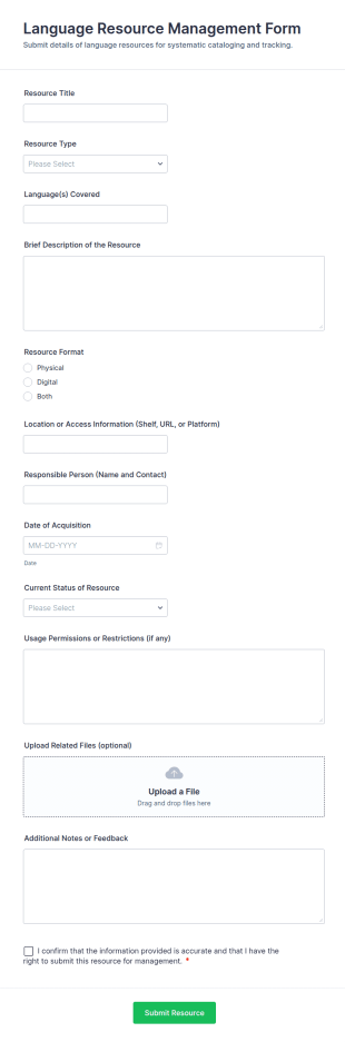 Language Resource Management Form Template