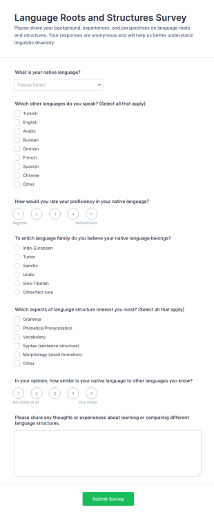 Language Roots And Structures Survey Form Template