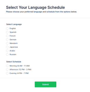 Language Schedule Selection Form Template