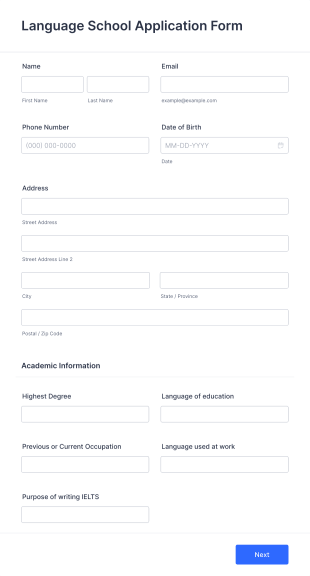 Language School Application Form Template