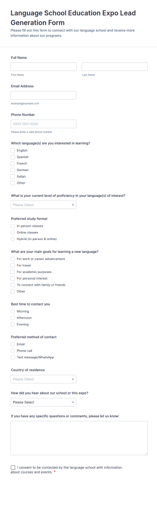 Language School Education Expo Lead Generation Form Template