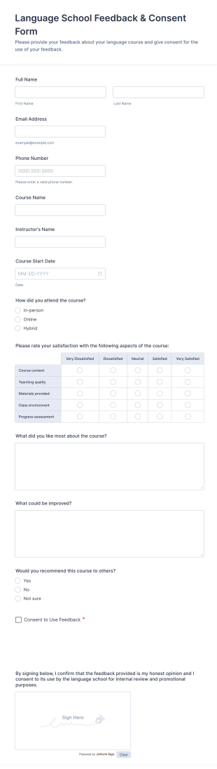 Language School Feedback & Consent Form Template