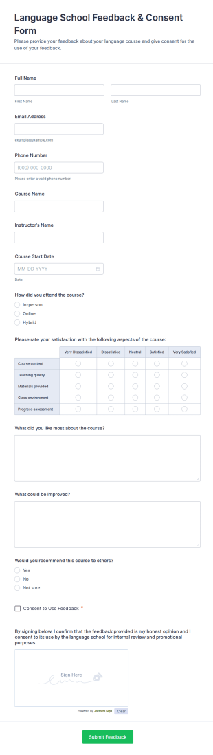 Language School Feedback & Consent Form Template