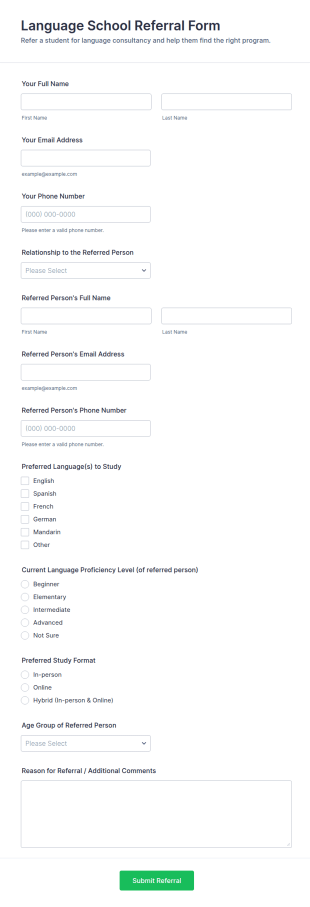 Language School Referral Form Template