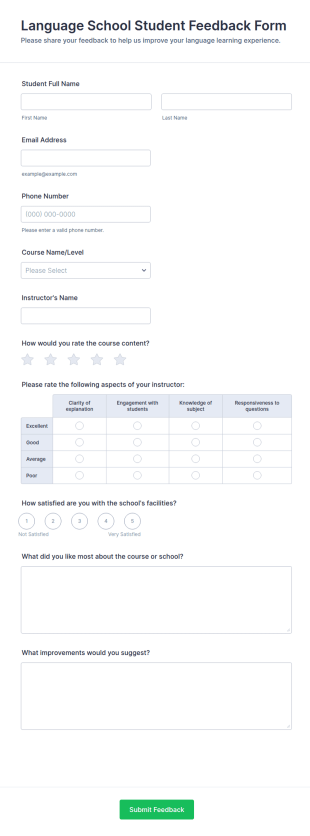 Language School Student Feedback Form Template