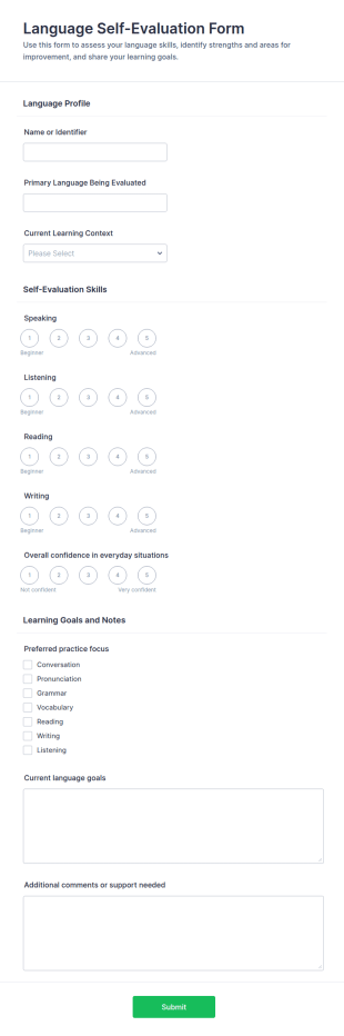 Language Self Evaluation Form Template