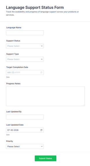 Language Support Status Form Template