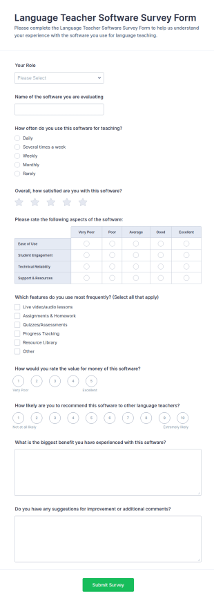 Language Teacher Software Survey Form Template