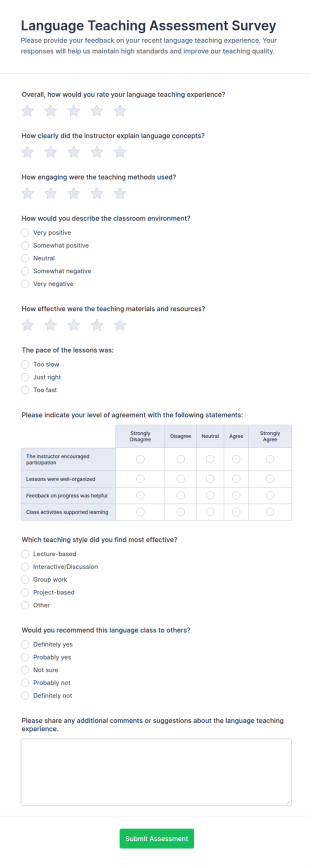 Language Teaching Assessment Survey Form Template