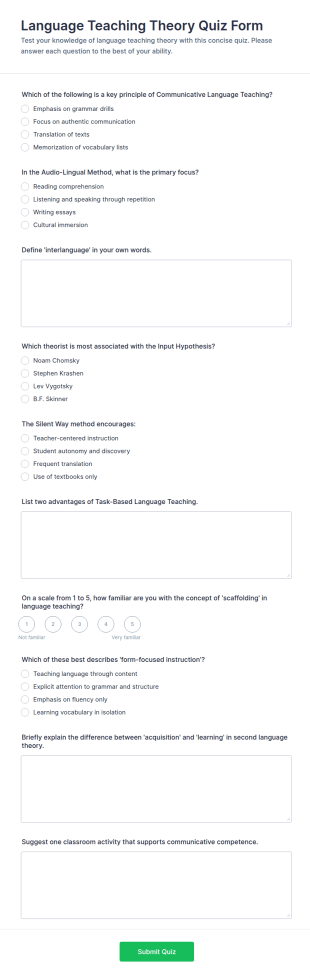 Language Teaching Theory Quiz Form Template