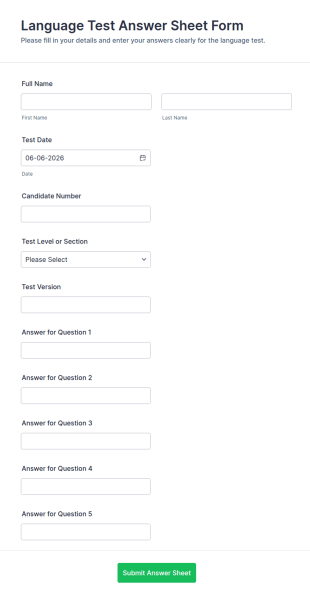 Language Test Answer Sheet Form Template