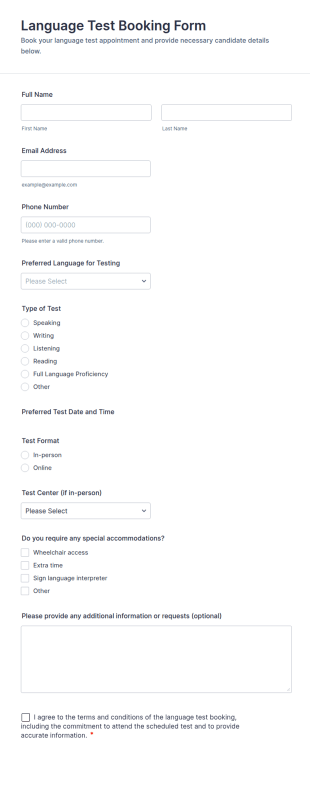 Language Test Booking Form Template