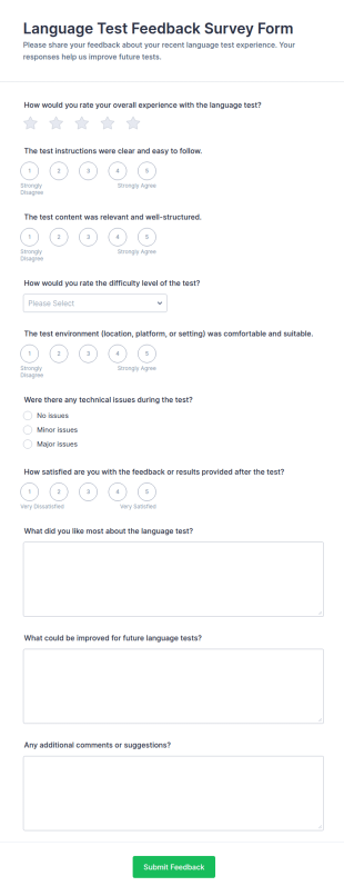 Language Test Feedback Survey Form Template