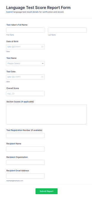 Language Test Score Report Form Template