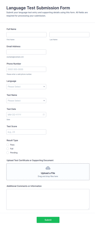 Language Test Submission Form Template