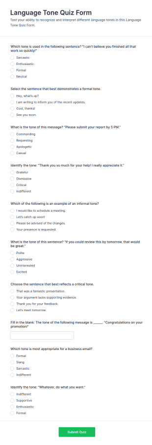 Language Tone Quiz Form Template