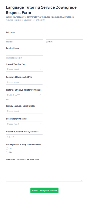 Language Tutoring Service Downgrade Request Form Template