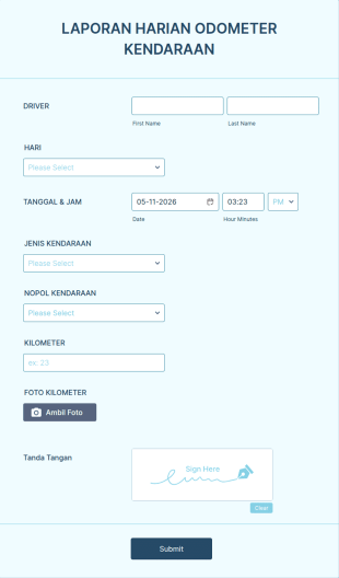 Laporan Harian Odometer Kendaraan