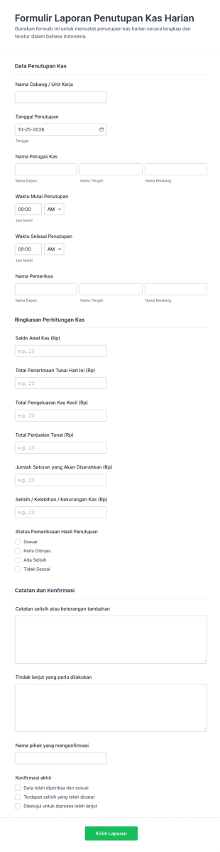 Laporan Penutupan Kas Harian
