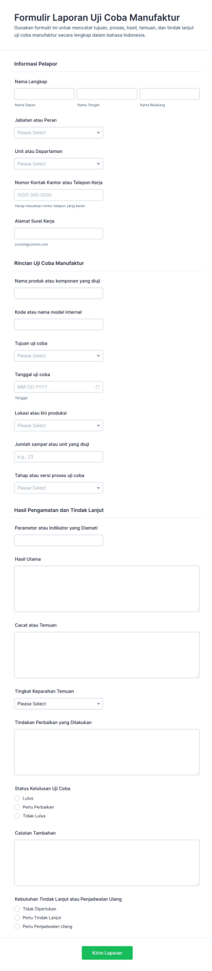 Laporan Uji Coba Manufaktur Form