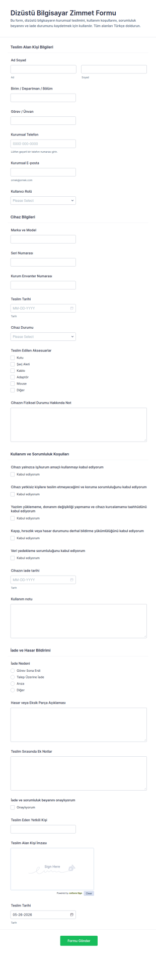 Laptop Bilgisayar Sözleşmesi Form Şablonu