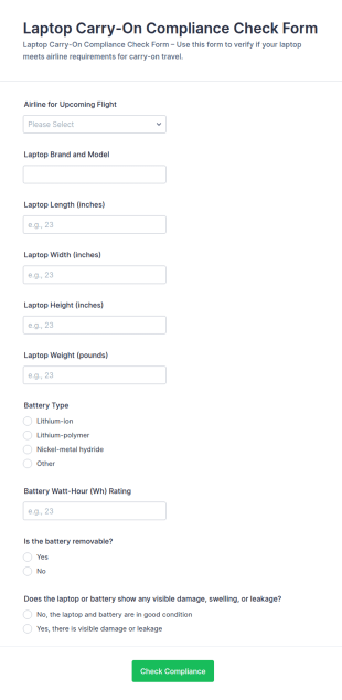 Laptop Carry On Compliance Check Form Template