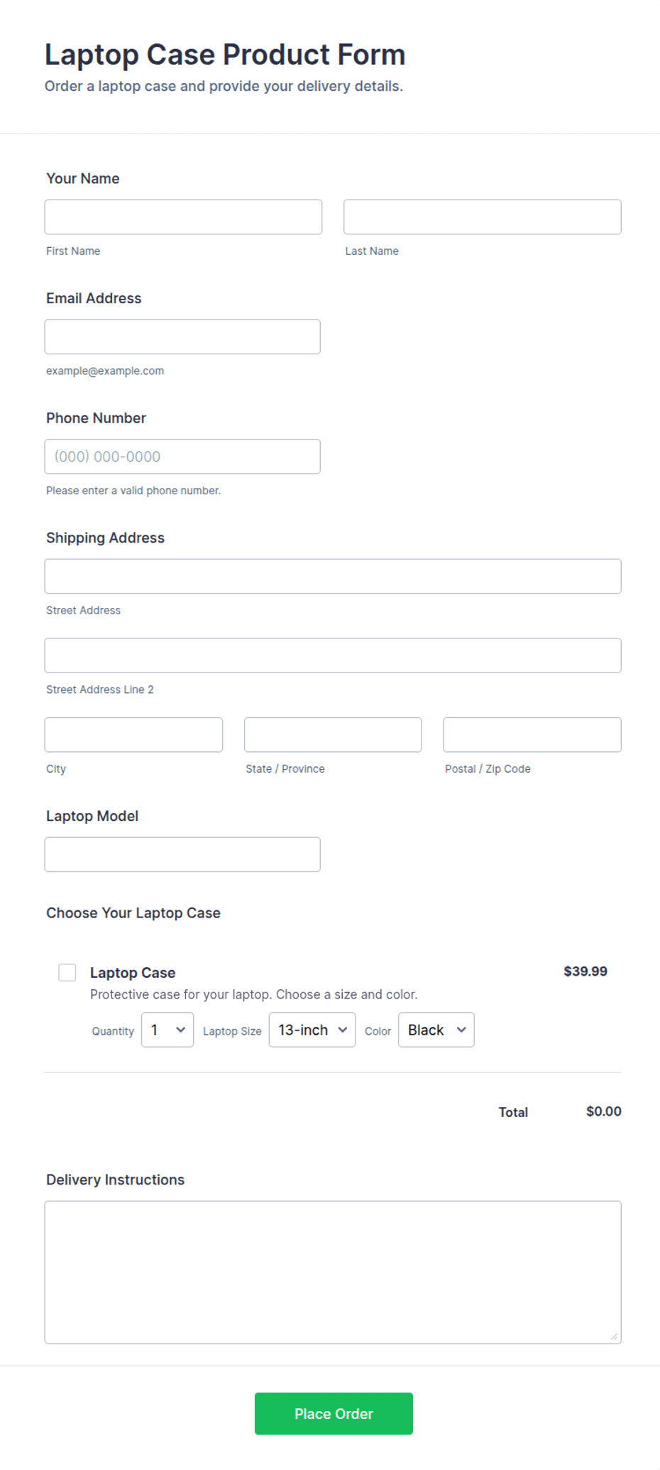 Laptop Case Product Form Template | Jotform