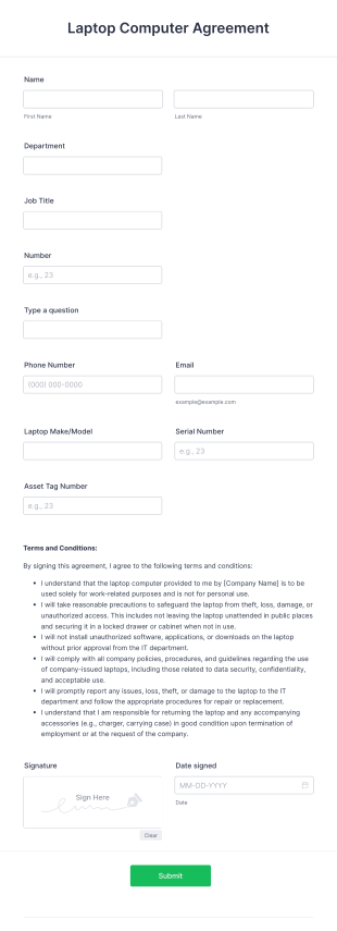 Laptop Computer Agreement Form Template