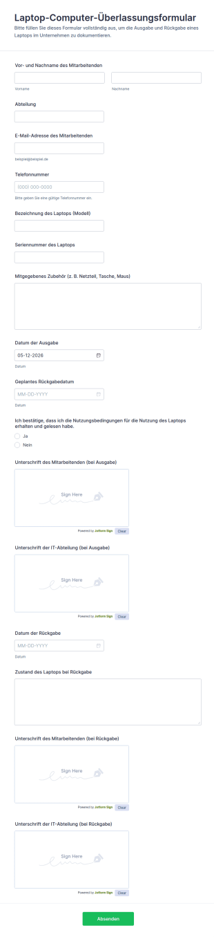 Laptop Computer Überlassungsformular