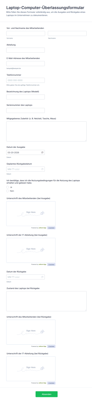 Laptop Computer Überlassungsformular