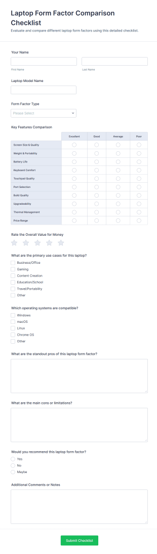 Laptop Form Factor Comparison Checklist