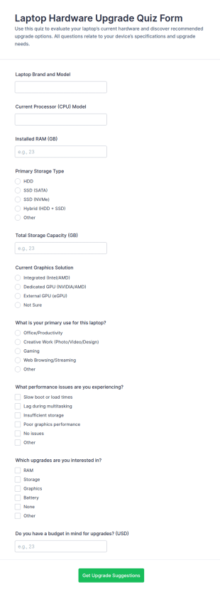 Laptop Hardware Upgrade Quiz Form Template