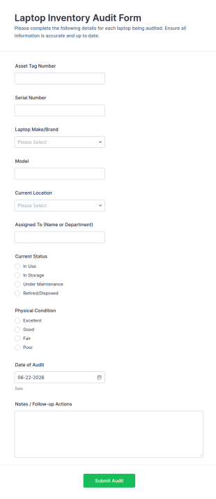 Laptop Inventory Audit Form Template