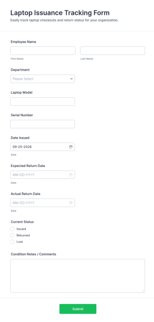 Laptop Issuance Tracking Form Template