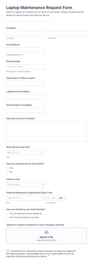 Laptop Maintenance Request Form Template