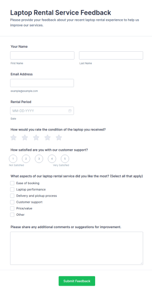 Laptop Rental Service Feedback Form Template